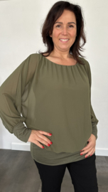 Blouse met boord lange mouw army