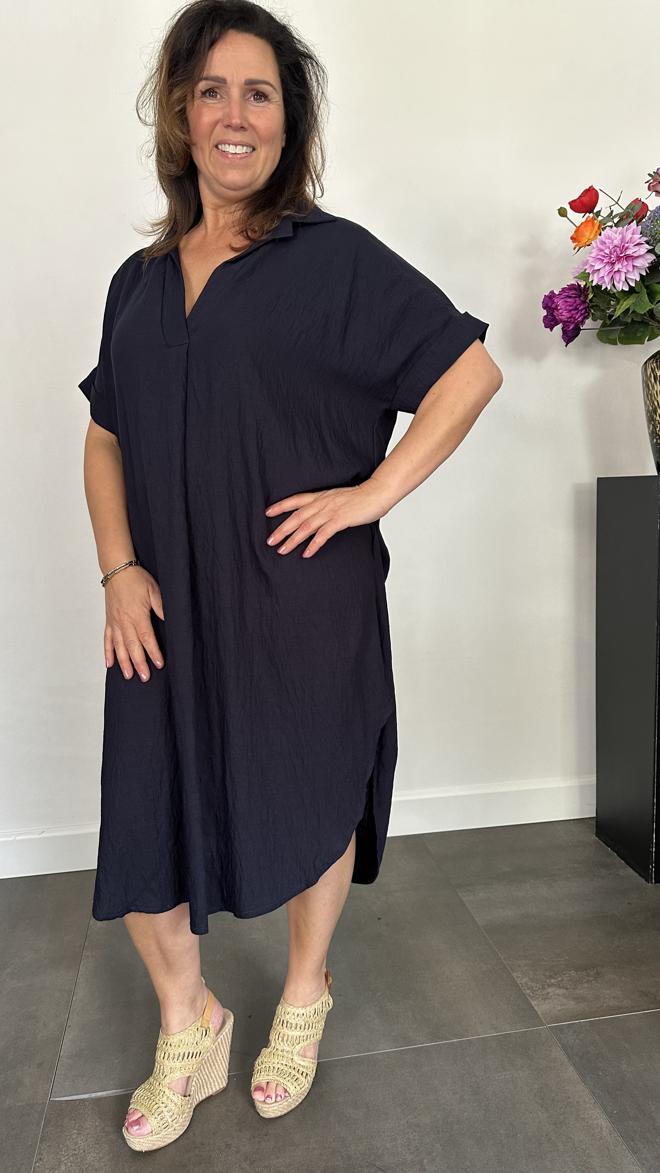 Jurk Leya uni +Size Marine