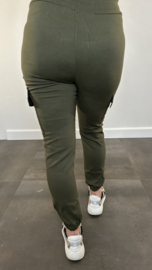 Cargo stretch broek met elastiek donker Groen SALE