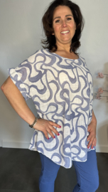 Linnenlook shirt Waves wit/ jeans blauw
