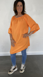 Tuniek Niki met ruche langs de mouw oranje