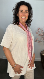 Crinkle shirt met sjaaltje Ecru