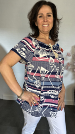 Shirt met koord travel Fantasy gestreept roze