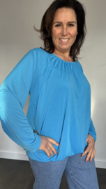 Ballon shirt travel met elastiek turquoise blauw