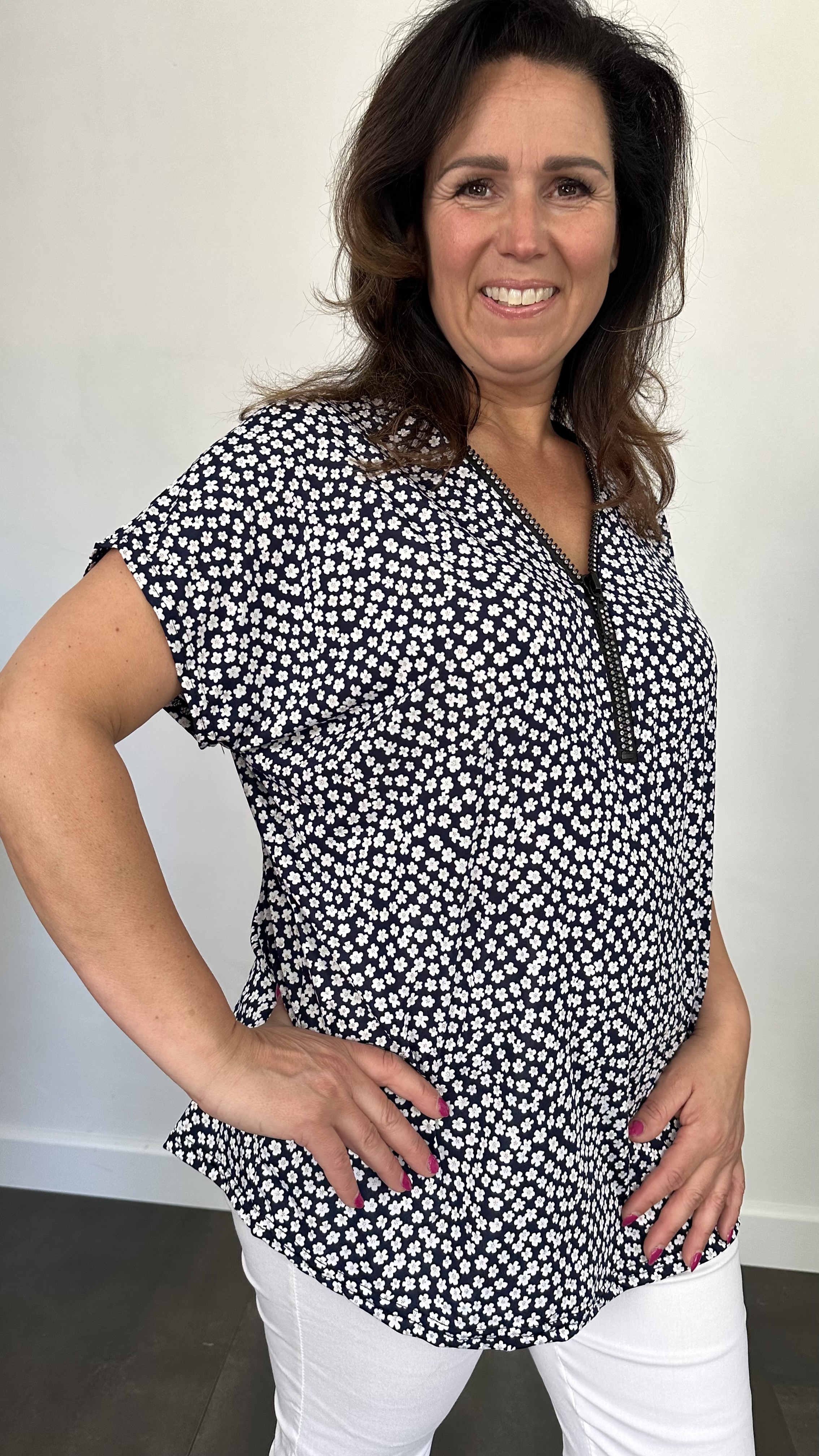 Shirt Zipp petit flowers marine