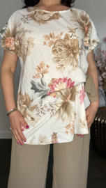 2-Delig pak met strik gebloemd Taupe/ zand