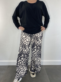 Flared pants croco zwart/ ecru