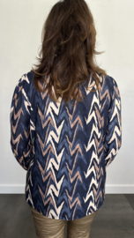 Shirt met gesmokte kraag zig zag soft blauw