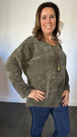 Baby rib sweater met ketting army