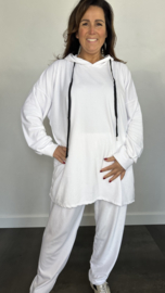 2-Delig velvet comfy pak met capuchon wit  +SIZE SALE