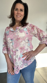 Kanten blouse gebloemd 2-delig roze