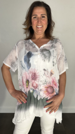 Voile blouse gebloemd army (2-delig)