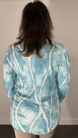Velvet shirt met v-hals en pofmouw marble turquoise