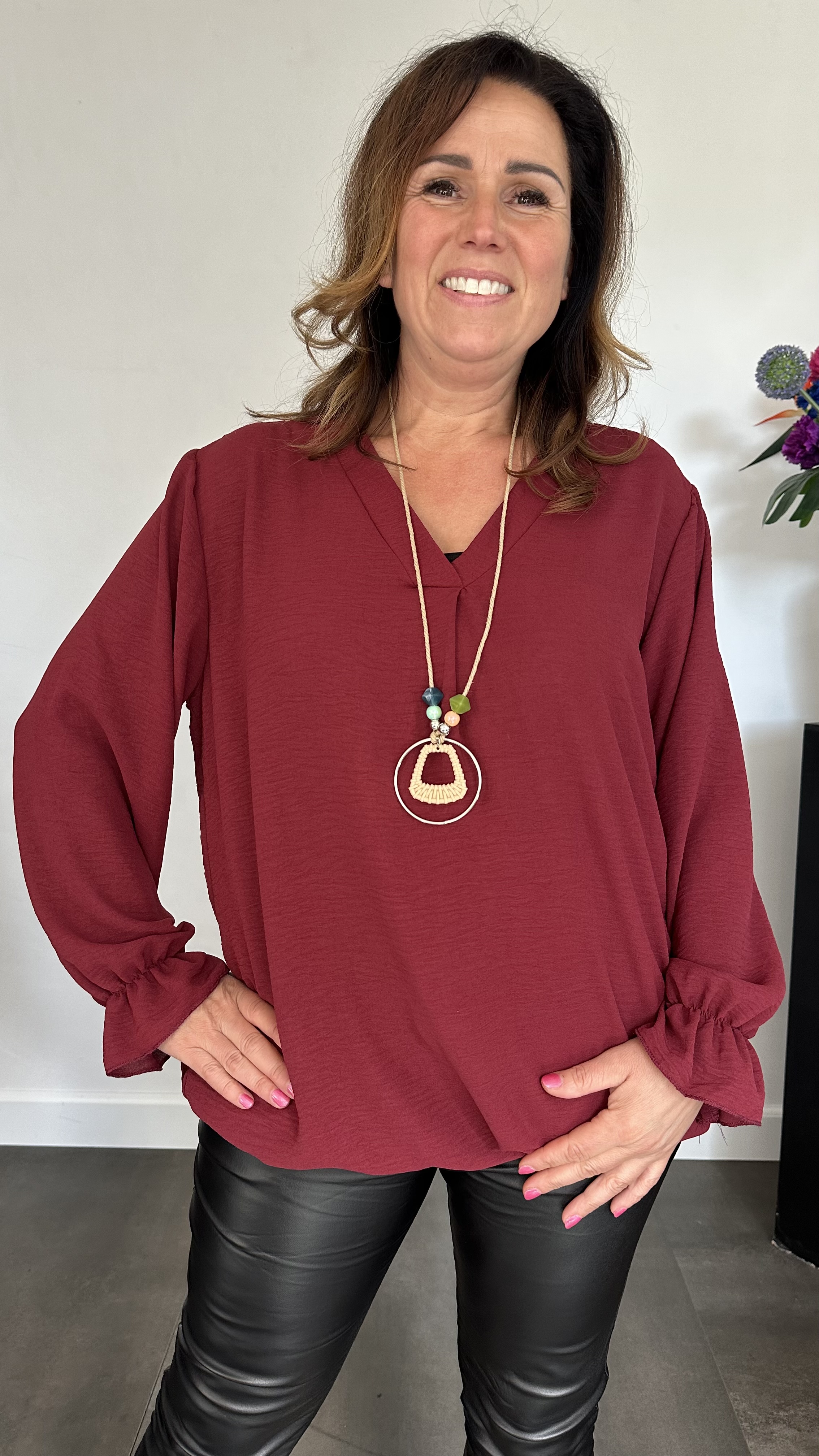 Top Maya lange mouw +SIZE bordeaux