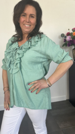 Blouse met ruche Sara zeegroen
