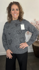 Gebreide trui met glitter hartjes Antraciet