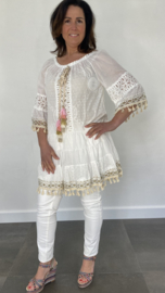 Ibiza tuniek broderie met kant ecru