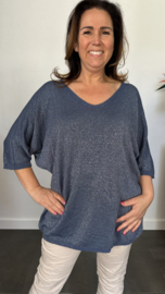 Trui silver sparkle jeans blauw +Size
