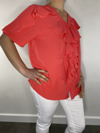 Blouse met ruche korte mouw koraal SALE 