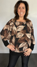 Blouse met boord autumn leaves zwart