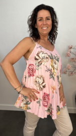 Plisse top gebloemd met spaghettibandjes Roze