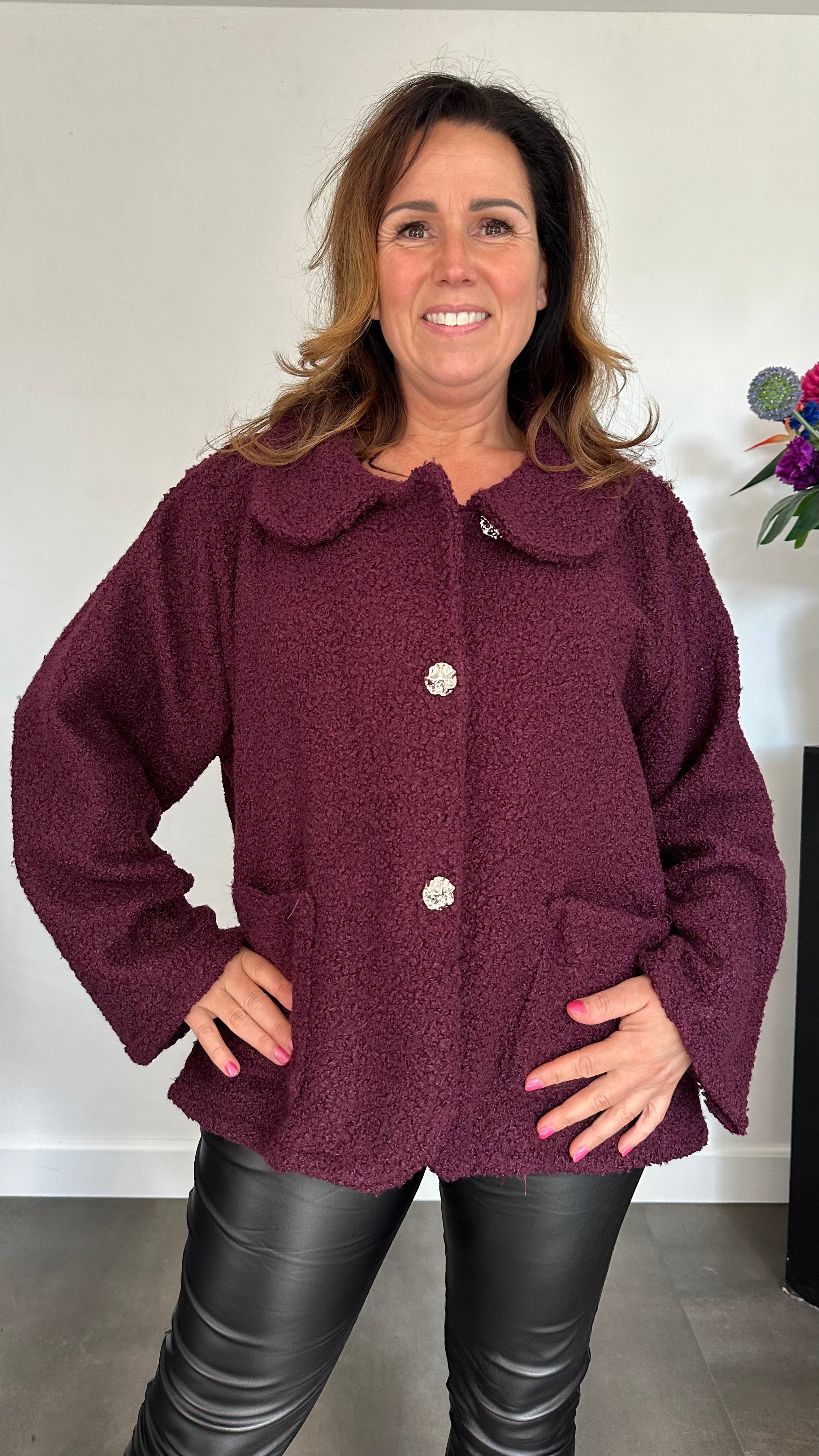 Boucle jasje wijnrood