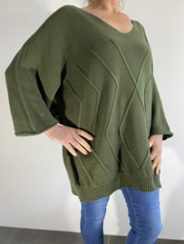 Lange gebreide oversized trui ruit army