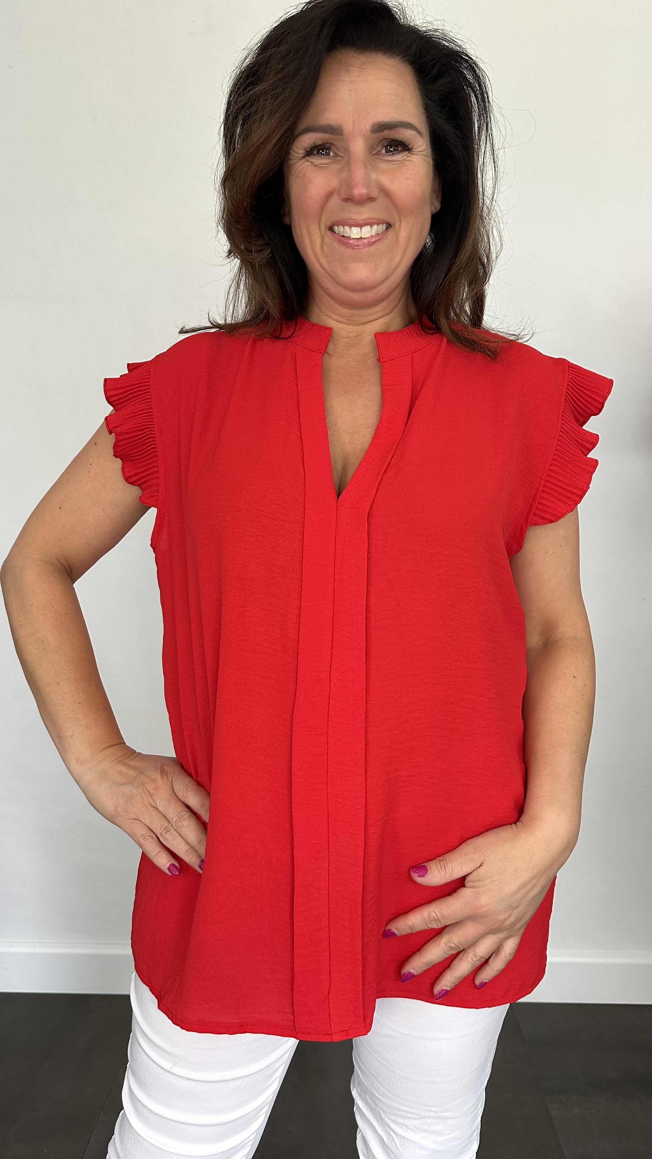 Top Elena met plisse ruche rood