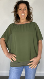 Blouse met boord korte mouw +SIZE leger groen