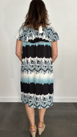 Korte jurk met volant streep turquoise