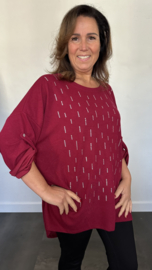 Shirt met zilver strass +SIZE bordeaux