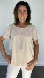 Ballon shirt travel met elastiek beige/zand