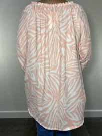 Blouse met elastiek in de halslijn zebra roze SALE