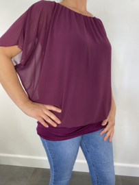 Blouse met boord korte mouw aubergine