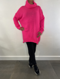 Gebreide trui met grove col pink neon