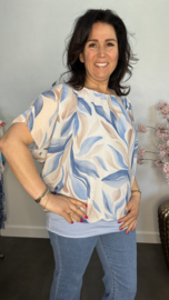 Blouse met boord Leaves ijsblauw