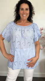 Broderie blouse Olivia IJsblauw