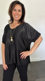 Satijn look shirt Raso met ketting zwart