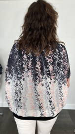 Blouse met boord ROZE bloesem tak marine/ wit