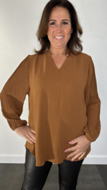 Blouse Tina met plissé pofmouw cognac