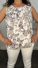 Ballon top Versailles flowers peach /wit/ blauw