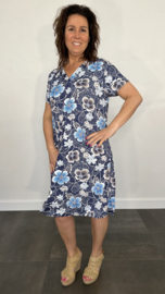 A-lijn jurk met korte mouw denim flower blauw