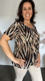 Ballon shirt met elastiek Tijger zwart/taupe/ roze