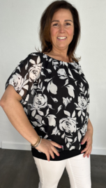 Blouse met boord roos zwart/ecru