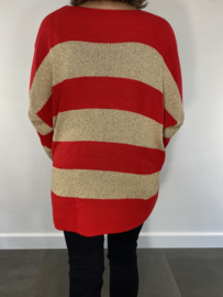 Gebreide trui met streep goud/rood