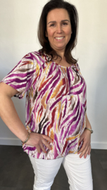 Ballon shirt met elastiek animal stripes fuchsia(+size)