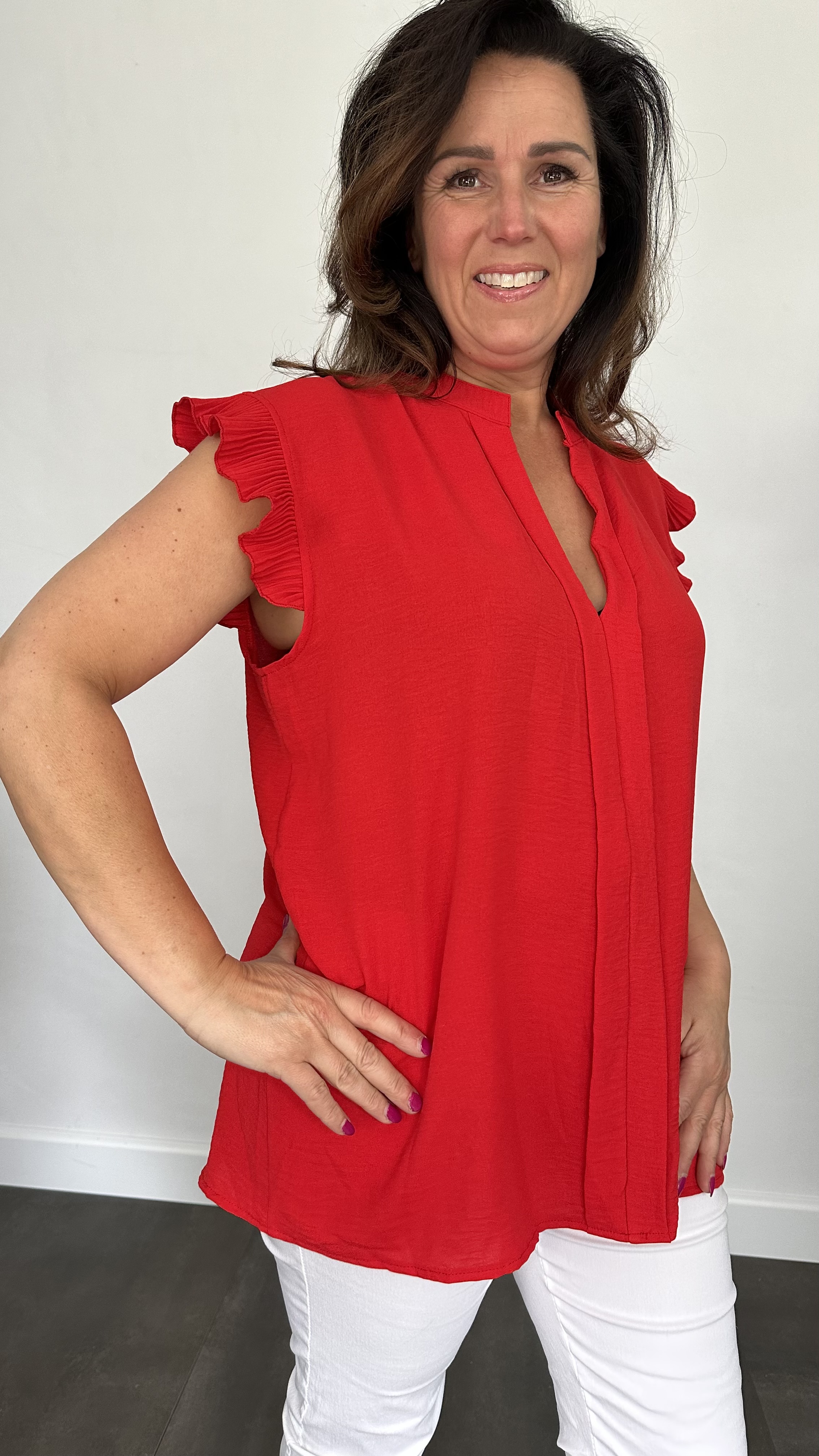 Top Elena met plisse ruche rood