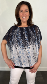 Blouse met boord BLAUWE bloesem tak marine/ wit