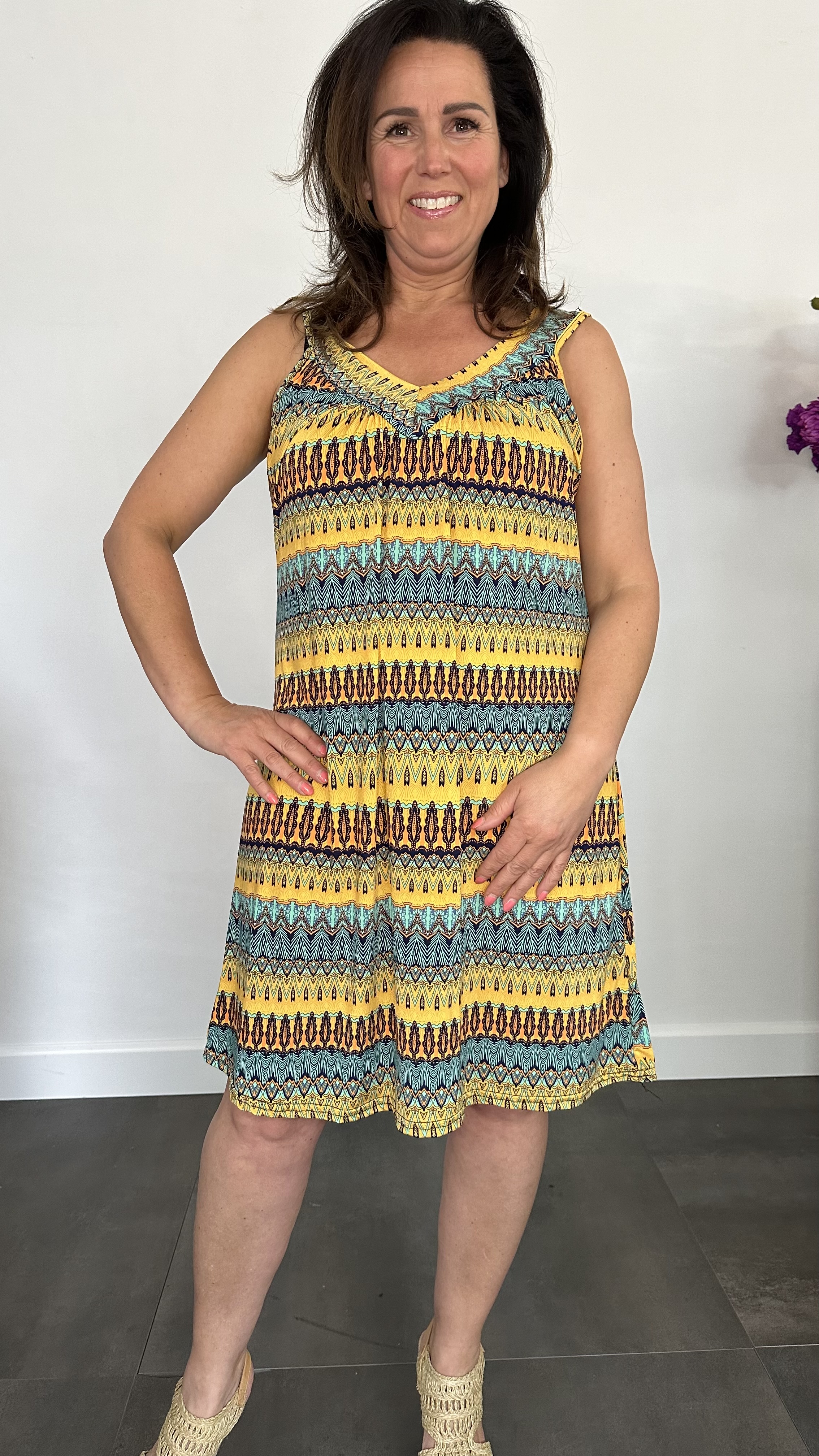 Jurkje met V-hals inca mint/geel