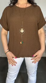 Crinkle shirt met elastiek +ketting Choco